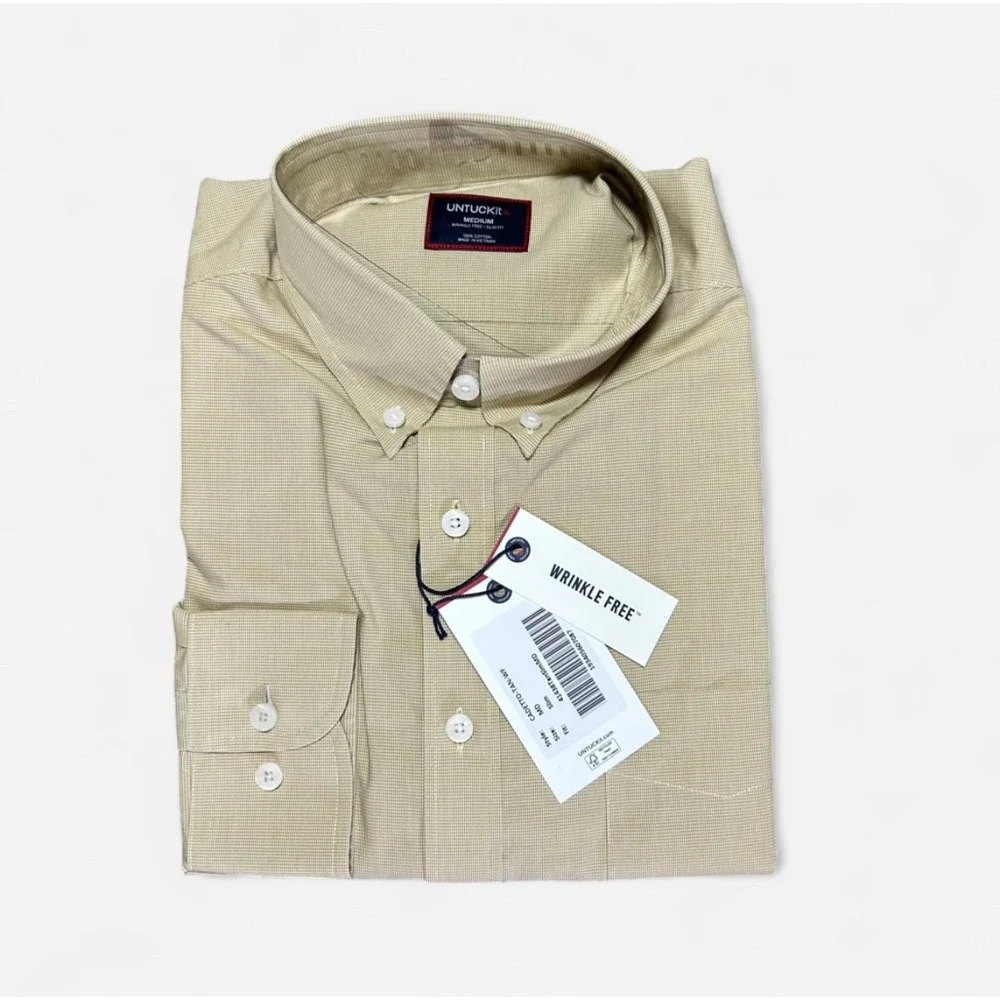 UNTUCKit Cadetto Tan Wrinkle Free Slim Fit Button Down Shirt Mens Medium - Picture 1 of 4